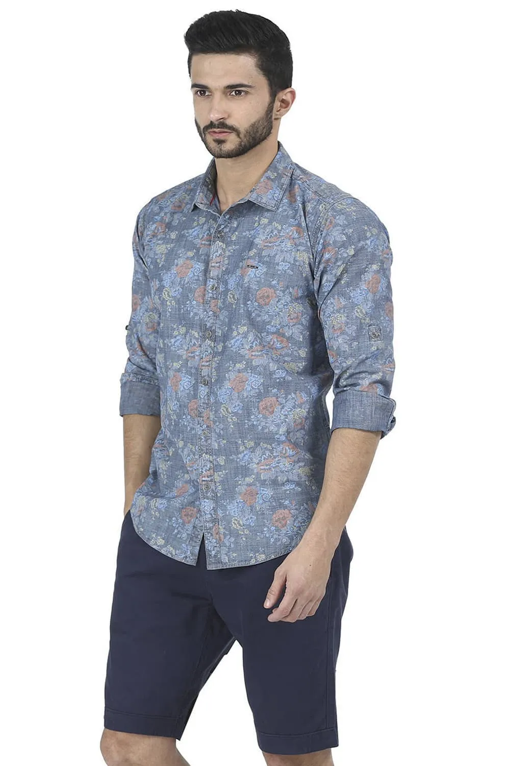 Slim Fit Blue Printed Shirt