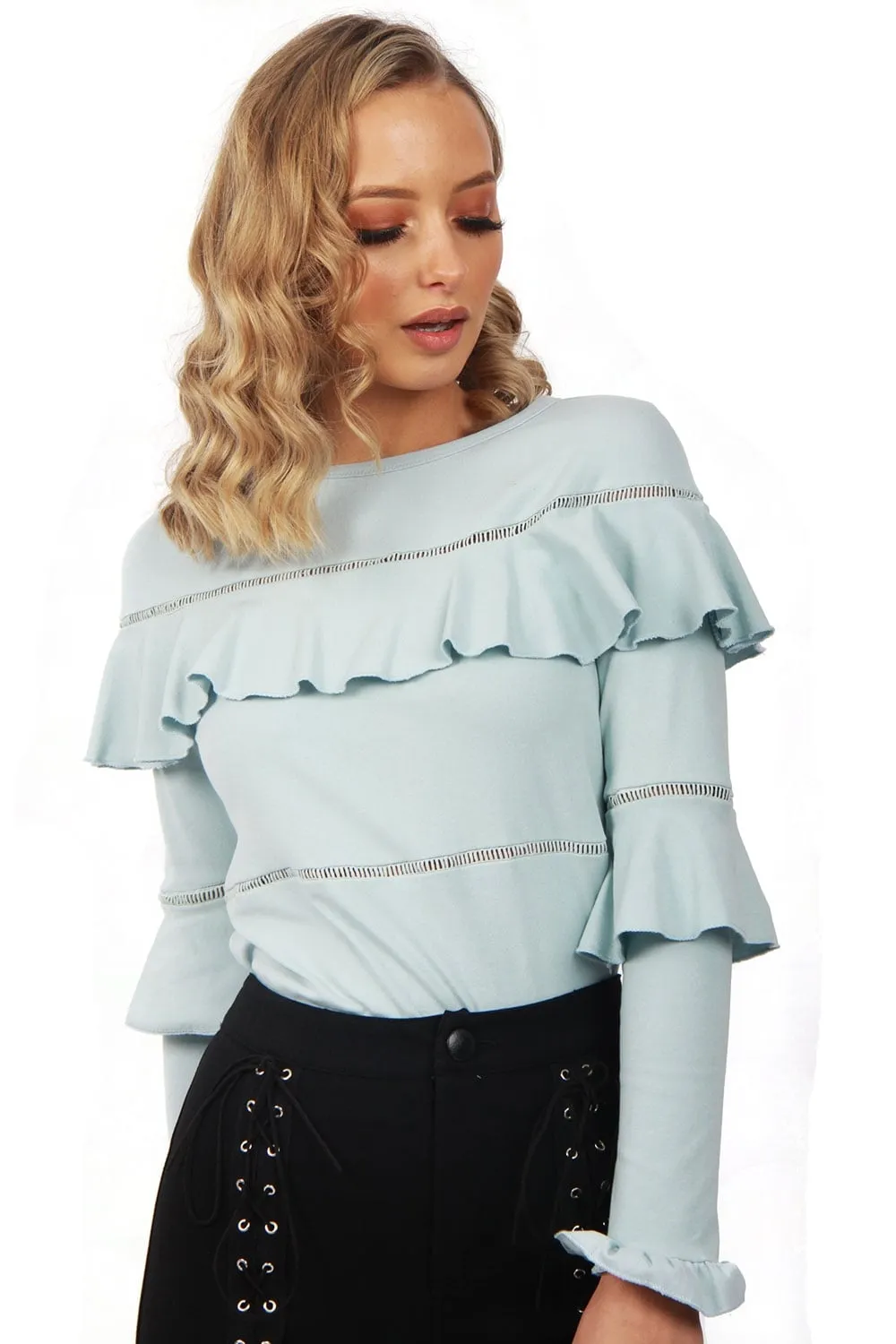 Soft Stretch Cotton Jersey Ruffle Jumper Top