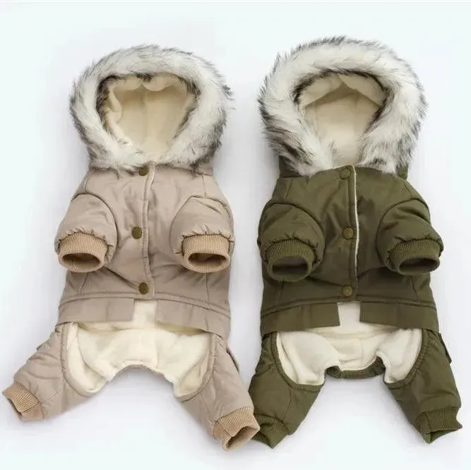 Stylish Green Dog Jumpsuit Coat for Winter Warmth