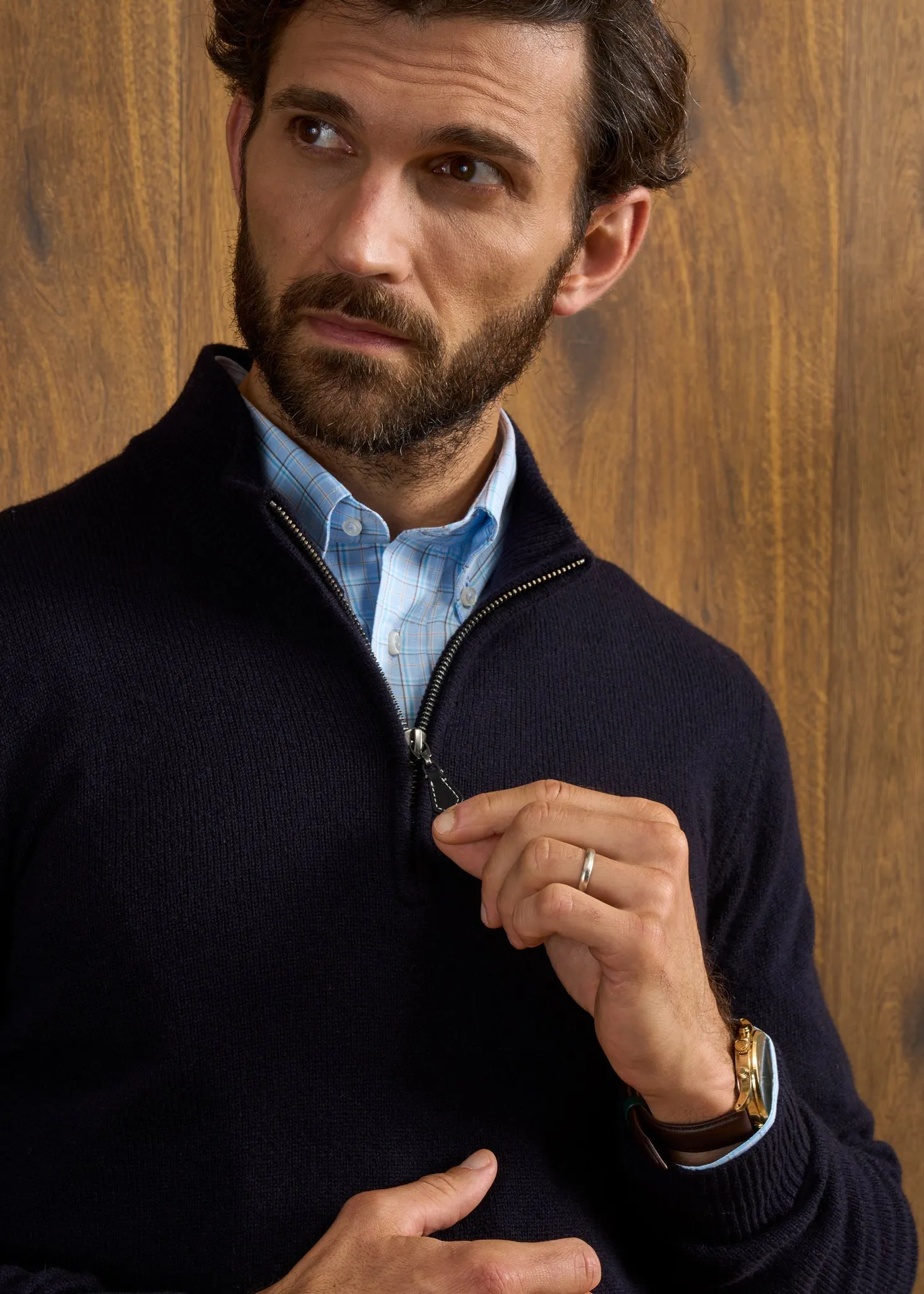 Sutherland Lambswool 1/4 Zip Jumper in Navy - Regular Fit