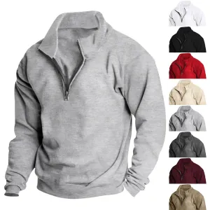 VELVET HOODIE STAND UP COLLAR HALF ZIPPER LONG SLEEVE SWEATSHIRT