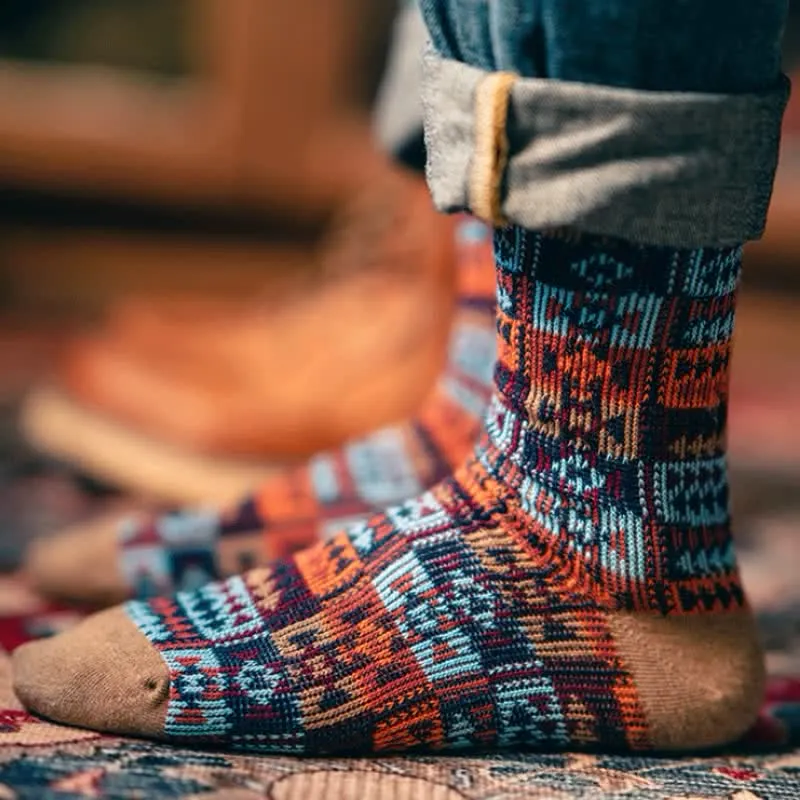 Vintage Ethnic Tribal Pattern Cotton Crew Socks