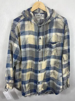 Vintage Light Blue, Grey and Cream Flannel Hoodie Size Large