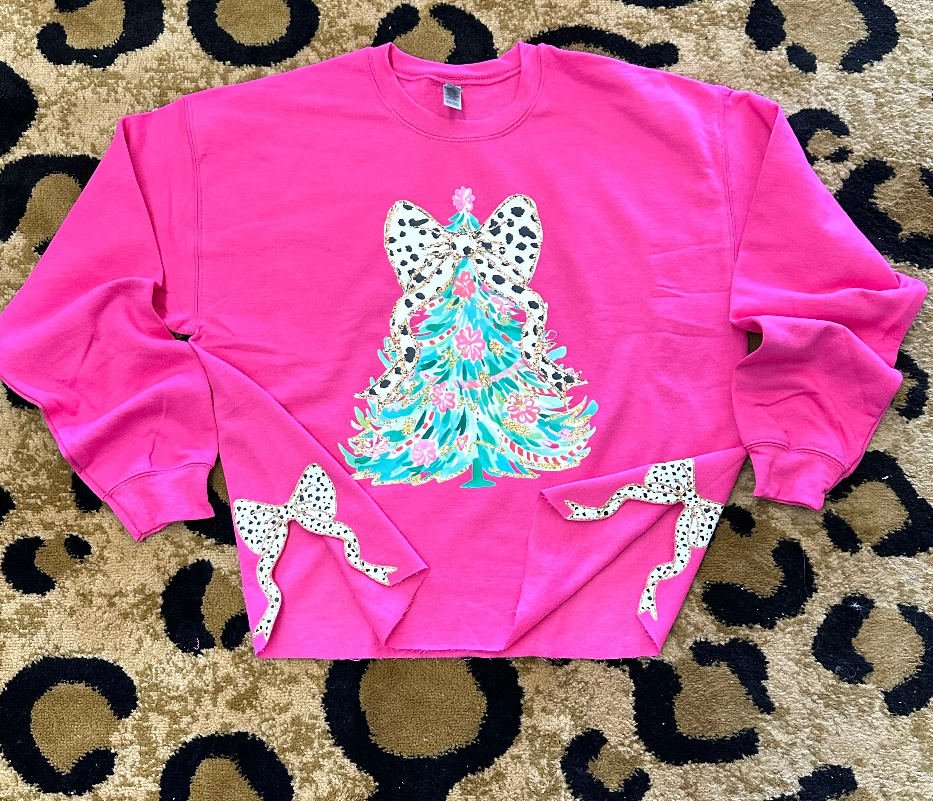 Watercolor Christmas Tree Coquette Side Bow Sweatshirt