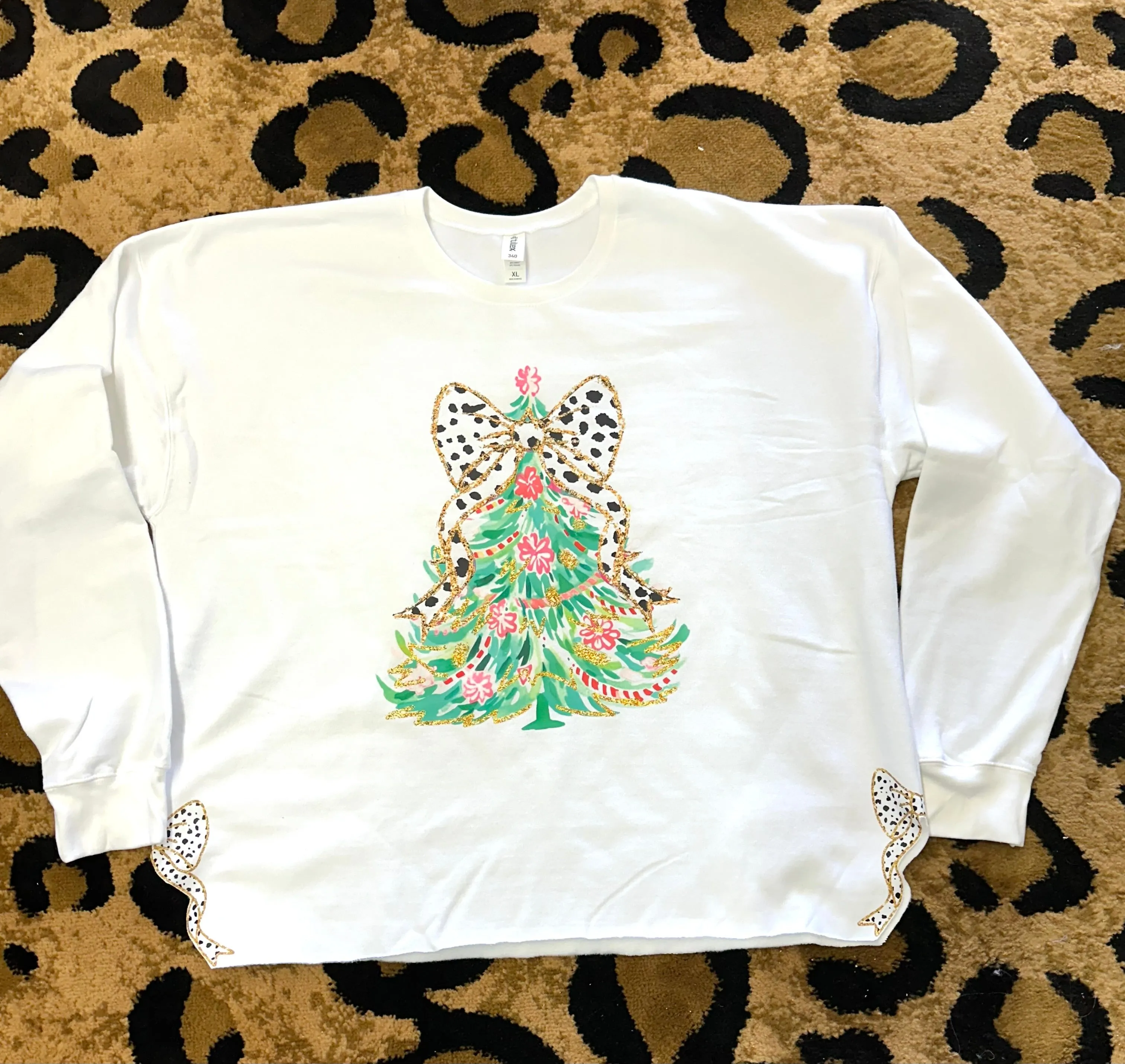 Watercolor Christmas Tree Coquette Side Bow Sweatshirt