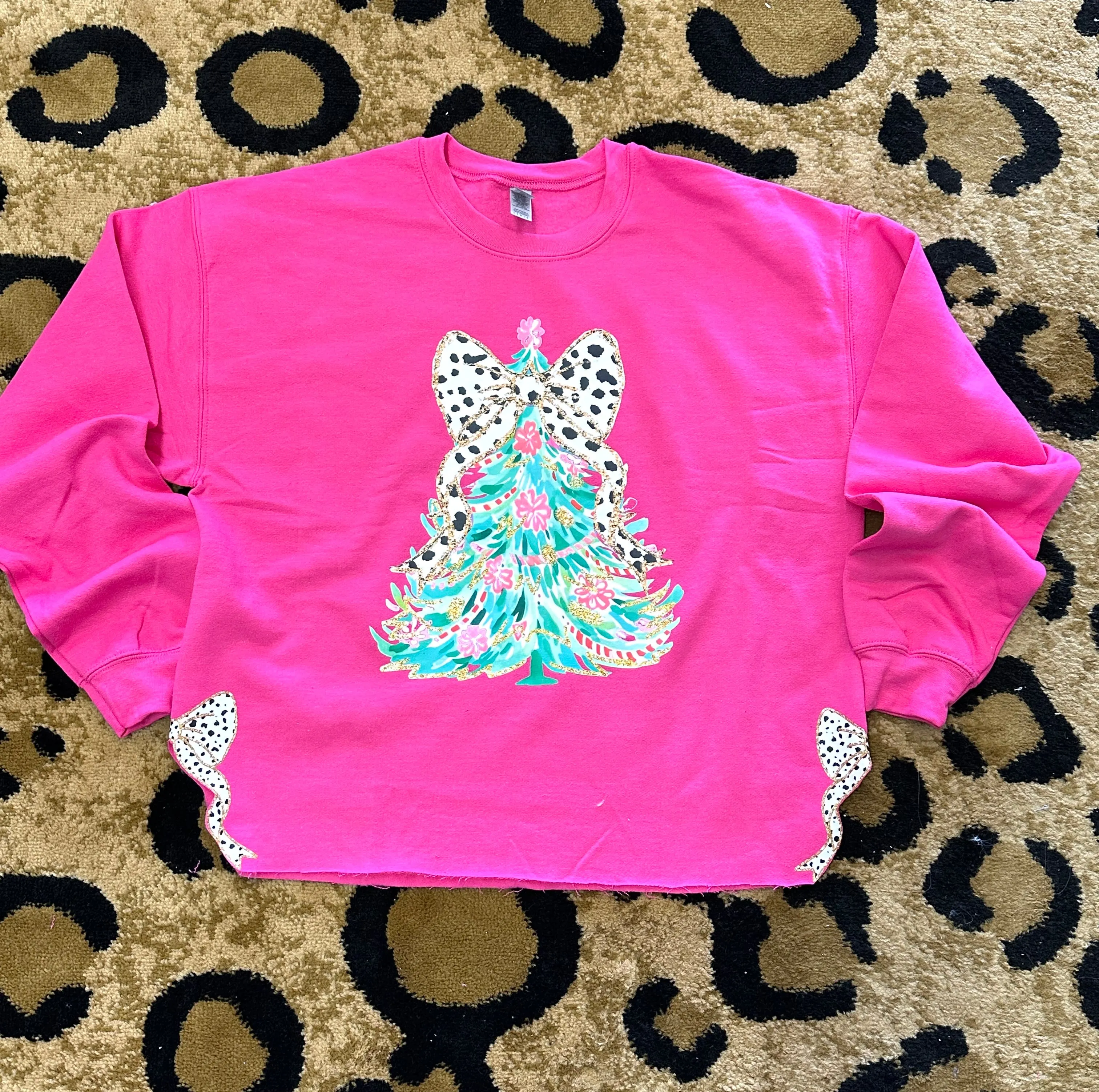 Watercolor Christmas Tree Coquette Side Bow Sweatshirt