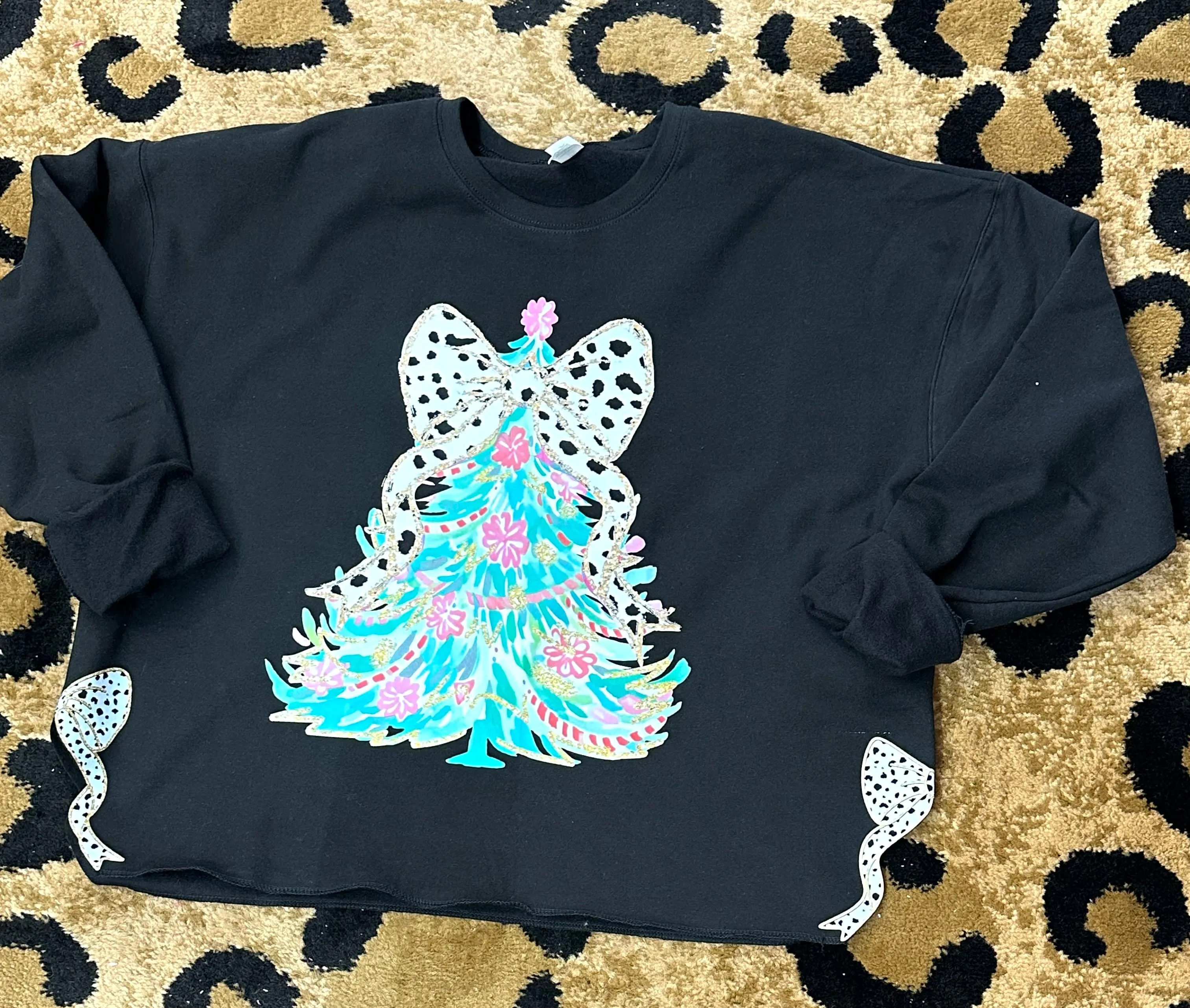 Watercolor Christmas Tree Coquette Side Bow Sweatshirt