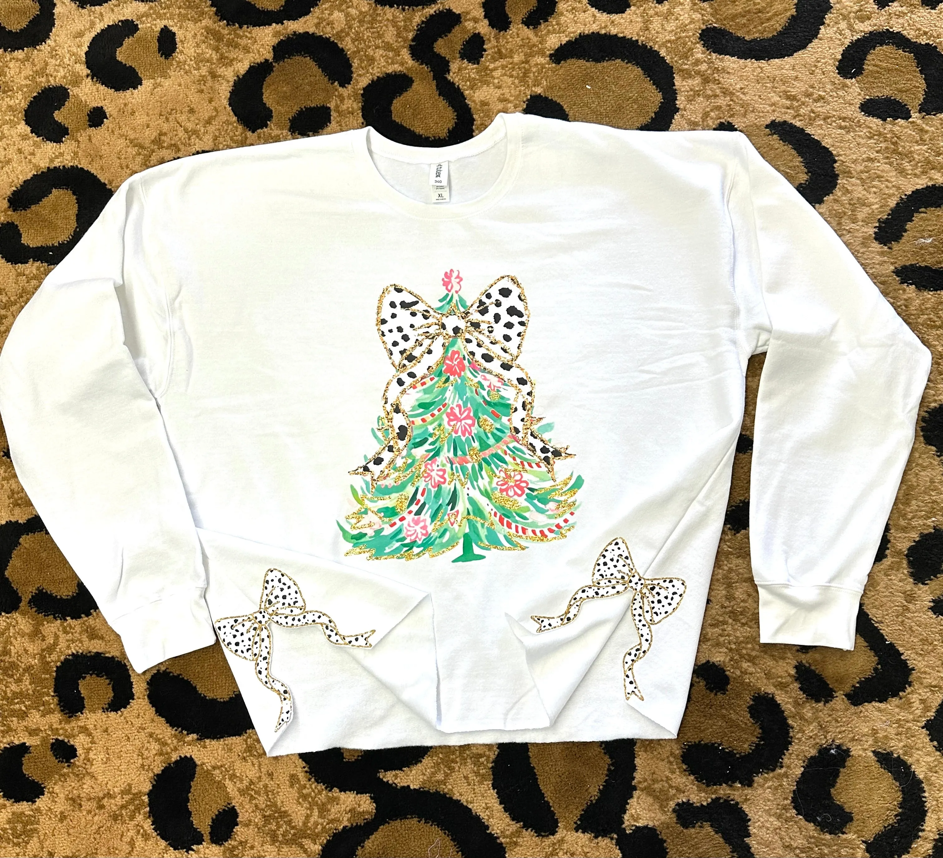 Watercolor Christmas Tree Coquette Side Bow Sweatshirt