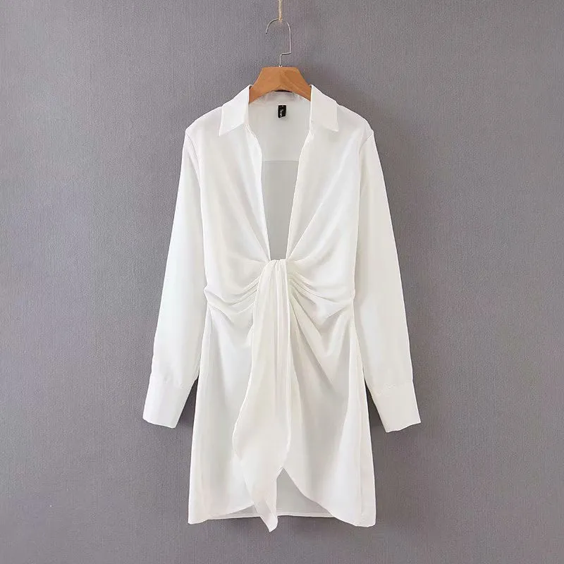 White Deep-V Plunge Mini Shirtdress