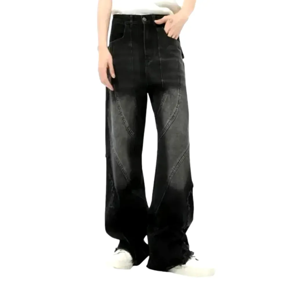 Wide fit and ragged hem jeans for men