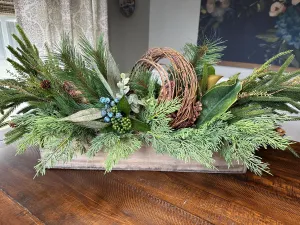 Winter Centerpiece with Rustic Wooden Box