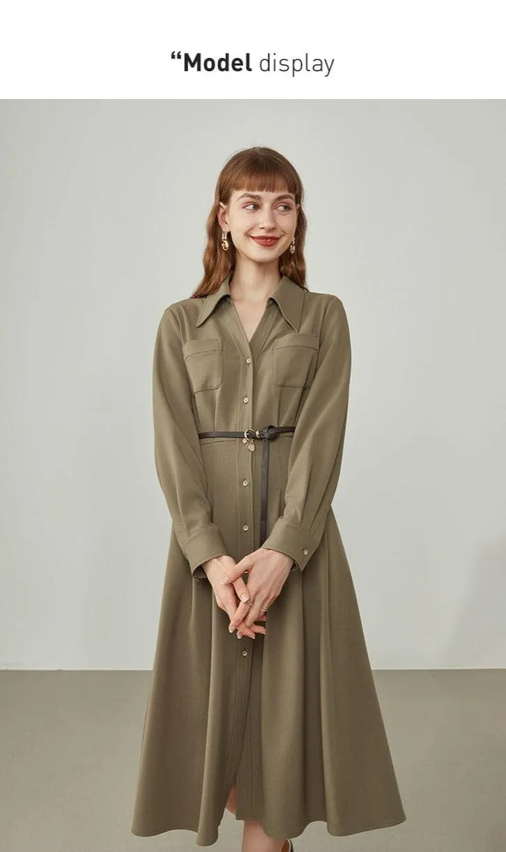 Winter Coffee All-match Long Shirt Dress