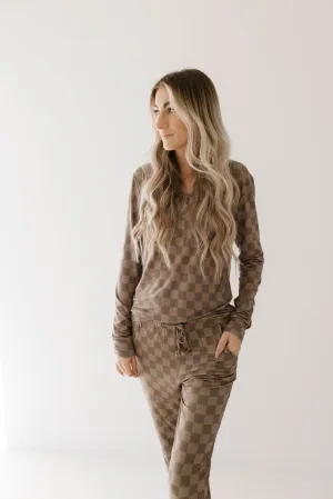 Women's Bamboo Pajamas | Faded Brown Checkerboard