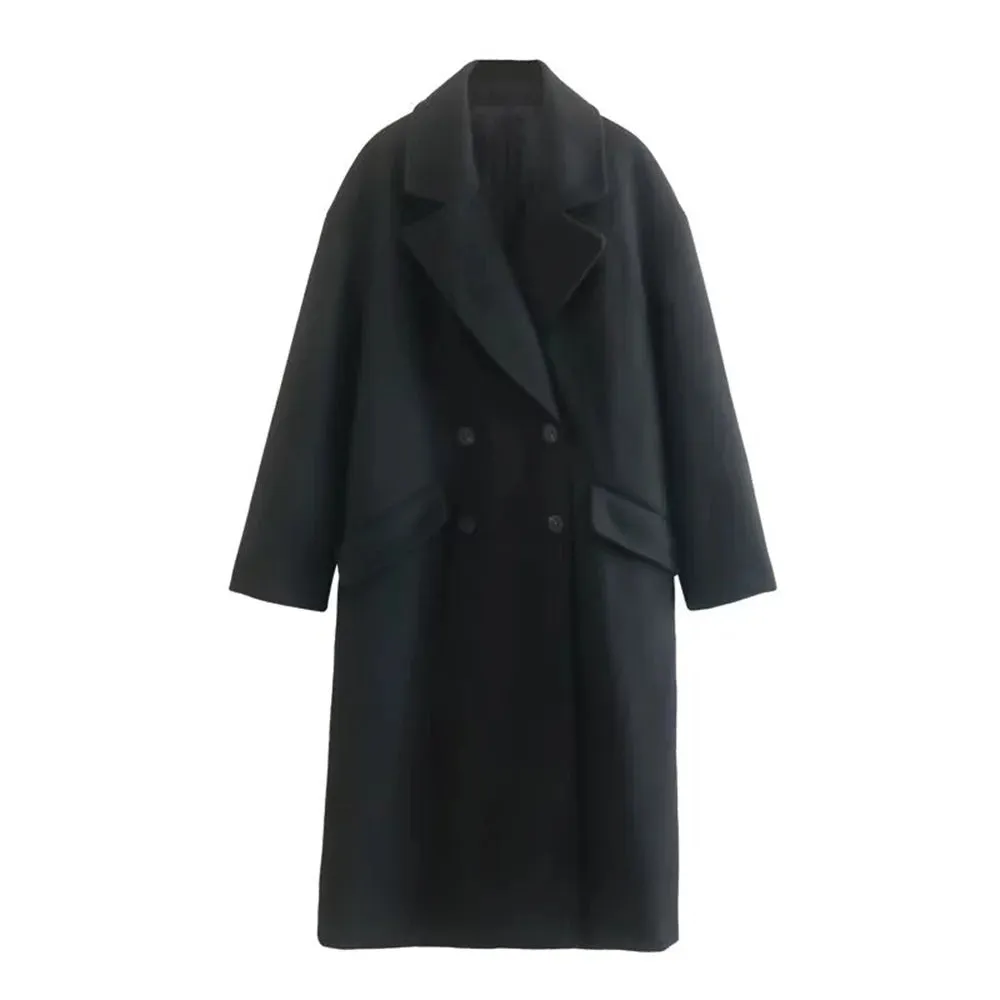 Women's Long Double Breasted Wool Trench Coat | Ideal for Autumn/Winter