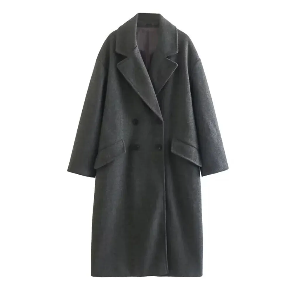 Women's Long Double Breasted Wool Trench Coat | Ideal for Autumn/Winter