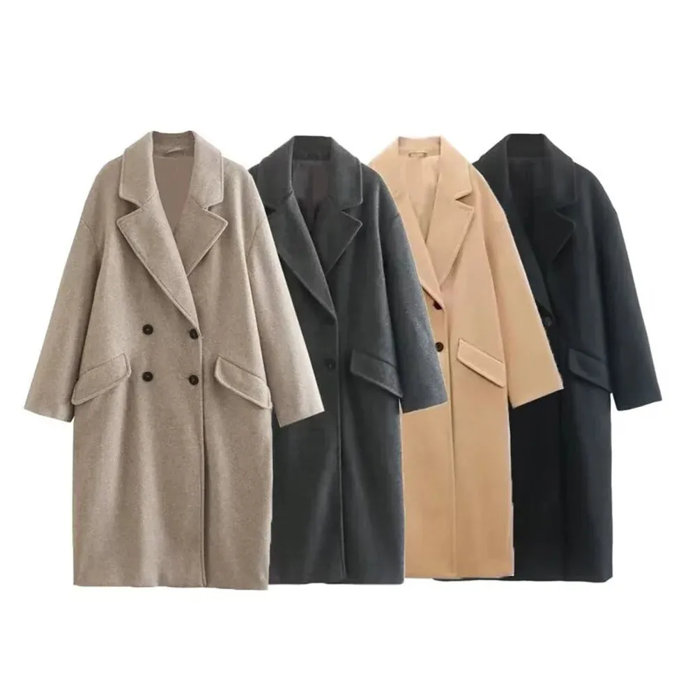 Women's Long Double Breasted Wool Trench Coat | Ideal for Autumn/Winter