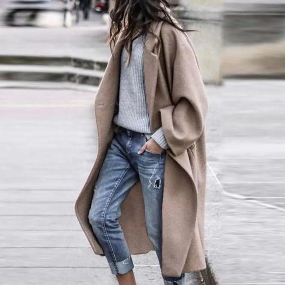 Women's Oversized Long Lapel Wool Coat  | Ideal for Autumn/Winter