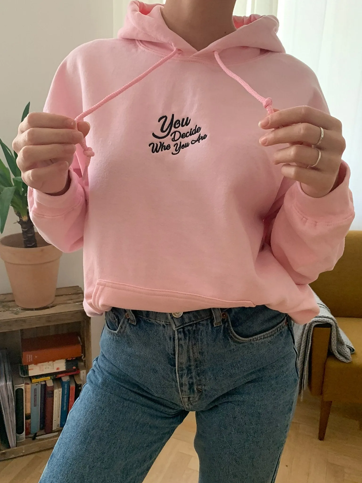 You Decide Who You Are embroidered Hoodie (light pink)